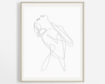 Naakt Abstract lichaam afdrukbare kunst, naakte vrouw schets tekening, één lijn lichaam vorm figuur, Scandinavische zwart en wit, minimale Wall Art