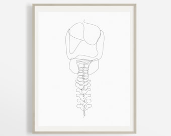 Chiropractic Art Print, Skull Line Art Printable Wall Art, Chiropractor Abstract Drawing, Medical Art, Anatomy Gift, Massage Therapist Gift.