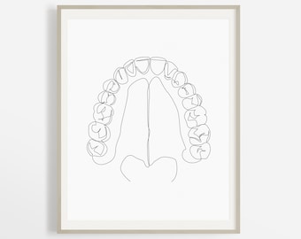 One Line Teeth Drawing, Abstract Molar Print, Medical Dentist Art, Mouth Illustration Artwork, Modern Doctor Office Decor, Tooth Printable.