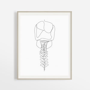 Chiropractic Art Print, Skull Line Art Printable Wall Art, Chiropractor Abstract Drawing, Medical Art, Anatomy Gift, Massage Therapist Gift.