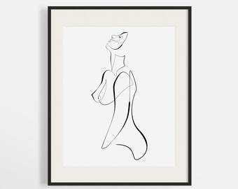 One Line Art Print, Woman Body Line Drawing, Single Line Feminine Artwork, Abstract Nude Print, Printable Line Illustration, Female Pose Art