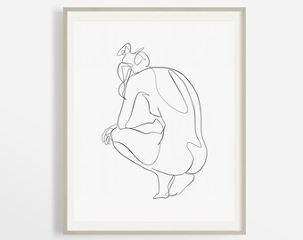 One Line Female Form Drawing, Nude Abstract Continuous Line, Naked Woman Art Illustration, Feminine Sketch Printable Wall Art, Digital Print