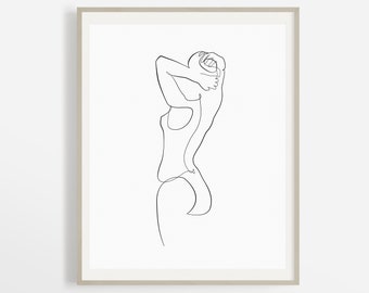 Abstract Naked Back Poster, Female Line Art Pose, Minimalist Feminine Artwork, Printable Ink Line Figure, Nude Art Illustration, Bedroom Art