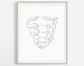 Abstracte sacrum bot illustratie, minimalistische één lijn anatomie tekening, medische eenvoudige lijntekeningen, Arts Office geneeskunde kunst, afdrukbare.