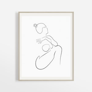 Abstract Female Pose Printable Art, Minimalist Drawing, Single Line Wall Art, Nudist Woman Art Print, Simple Line Art Illustration Decor.