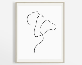 Abstract One Line Woman Drawing, Female Figure Silhouette, Body Outline Printable Wall Art, Minimalist Art Print, Simple Bedroom Art Decor