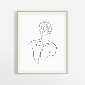 Single Line Woman Drawing, Female Back Pose One Line, Minimalist Figure Sketch Printable, Feminine Minimal Wall Art, Simple Bedroom Print.