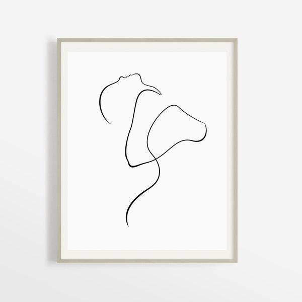 Abstract One Line Woman Drawing, Female Figure Silhouette, Body Outline Printable Wall Art, Minimalist Art Print, Simple Bedroom Art Decor