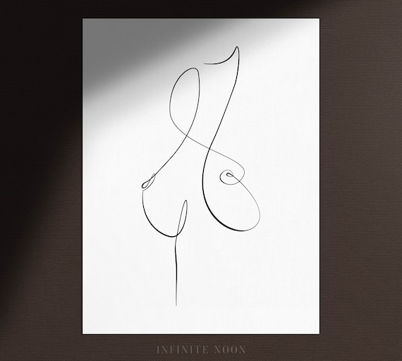 Abstract Boob One Line Drawing, Minimalist Breast Wall Art Print