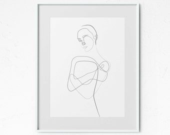 Feminine Figure Line Printable Art, Abstract One Line Drawing, Sketch Woman Body, Girl Drawn Print, Minimal Poster Decor, Line Illustration.
