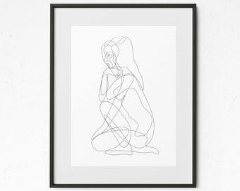 Muur kunst digitale kunst, minimalistische mooie illustratie, vrouwelijke figuur Design, naakt vrouw, moderne abstracte tekening afdrukbare lijntekeningen, vrouw.