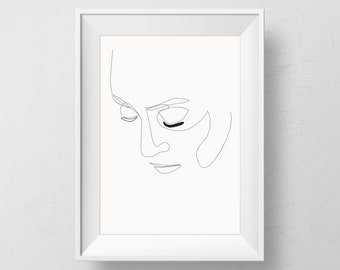 Woman Abstract, One Line Face Figure, Printable Digital Fine Art, Face Line Drawing, Single Line Sketch Print, Black and White, Minimal Art