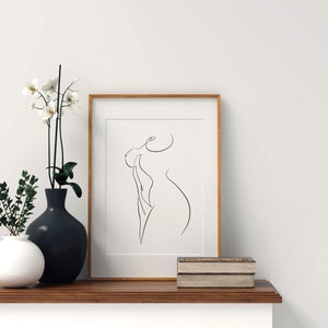 Woman Body Line Drawing Print, Minimalist Figurative Woman Sketch, Simplistic Body Wall Art, Abstract Black and White Artwork, Naked Poster. bild 3