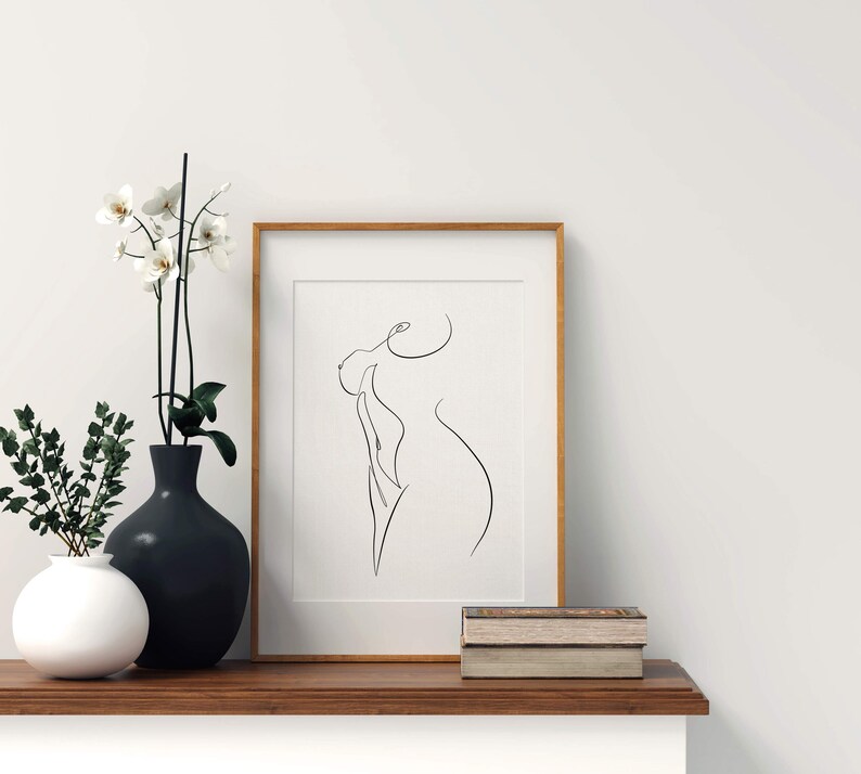 Woman Body Line Drawing Print, Minimalist Figurative Woman Sketch, Simplistic Body Wall Art, Abstract Black and White Artwork, Naked Poster. bild 3