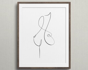 Abstract Boob One Line Drawing, Minimalist Breast Wall Art Print, Simple Woman Figure Sketch, Female Body Art, Nude Outline Poster, Decor