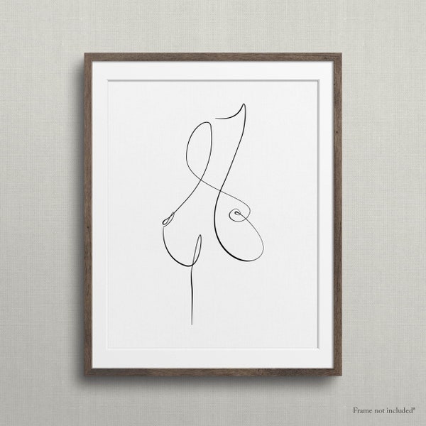 Abstract Boob One Line Drawing, Minimalist Breast Wall Art Print, Simple Woman Figure Sketch, Female Body Art, Nude Outline Poster, Decor