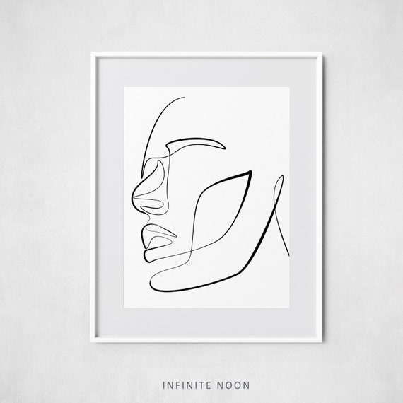 Dessin visage abstrait esquisse dune ligne moderne | Etsy