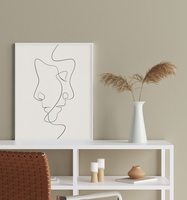 Art Mural Métal Minimaliste Ligne Faciale - Sculpture Murale Visage Humain 24x42cm Moderne