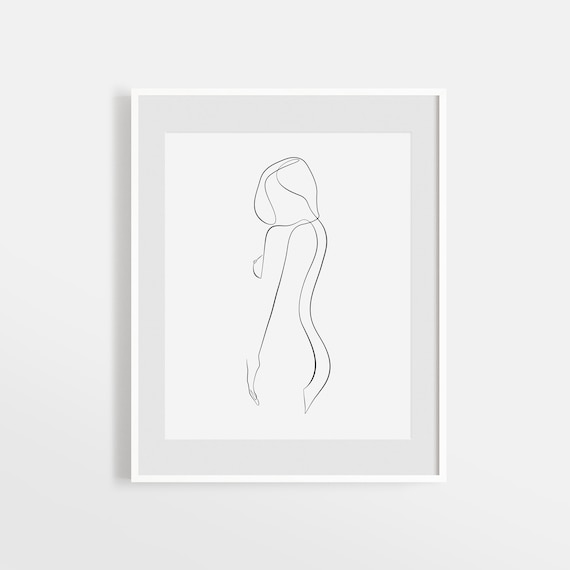 Tirage Dessin minimaliste, esquisse de femme en noir et blanc, Femke Colaris