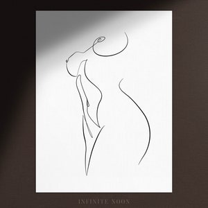 Woman Body Line Drawing Print, Minimalist Figurative Woman Sketch, Simplistic Body Wall Art, Abstract Black and White Artwork, Naked Poster. bild 2