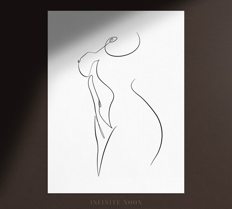 Woman Body Line Drawing Print, Minimalist Figurative Woman Sketch, Simplistic Body Wall Art, Abstract Black and White Artwork, Naked Poster. bild 2