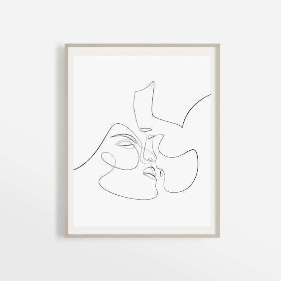 Intimate Art Couple Kiss Line Art Romantic Wall Art Romance 