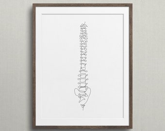 Abstract Spinal Cord Drawing Print, Minimalist Medical Wall Art, Simple One Line Vertebrae Sketch, Chiropractic Office Decor, Spine Artwork