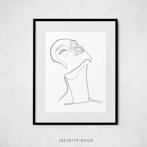 Pu&ograve; includere: Un disegno in bianco e nero a linea di un viso con gli occhi chiusi e la testa inclinata all'indietro. Il disegno &egrave; in uno stile semplice e minimalista.