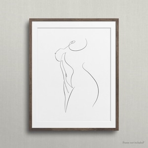 Woman Body Line Drawing Print, Minimalist Figurative Woman Sketch, Simplistic Body Wall Art, Abstract Black and White Artwork, Naked Poster.