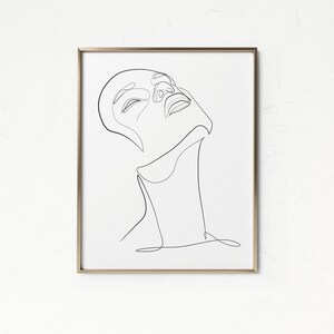 Pu&ograve; includere: Disegno a linea di un viso e di un collo, con la testa inclinata all'indietro e gli occhi chiusi. Il disegno &egrave; realizzato con inchiostro nero su sfondo bianco.