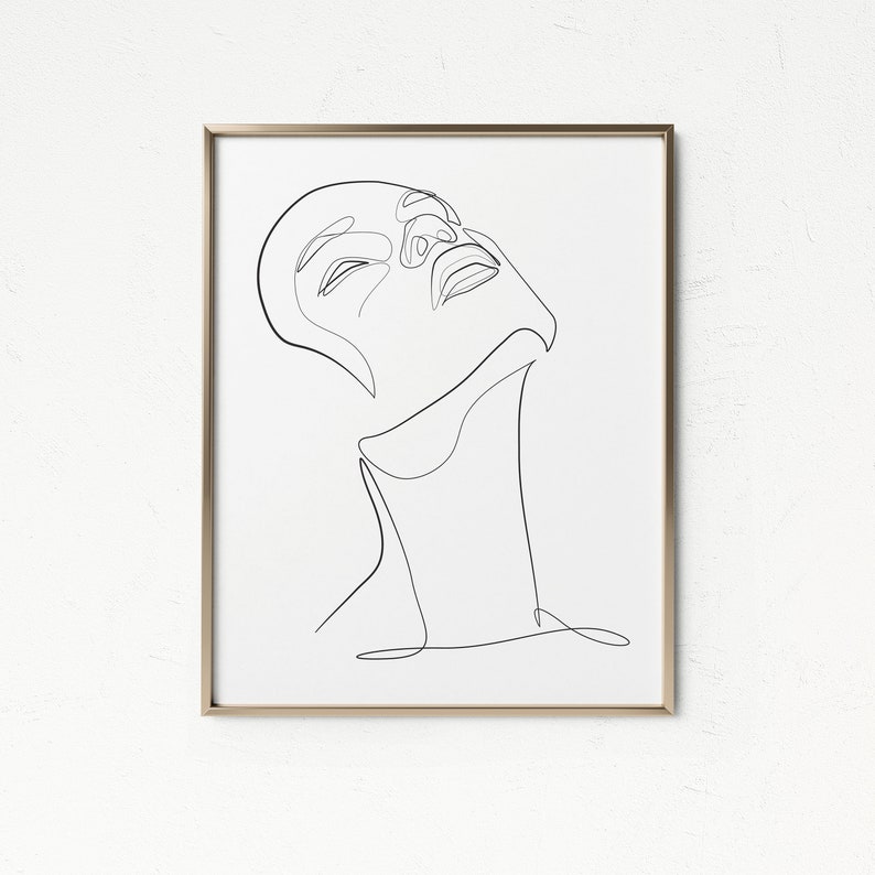 Pu&ograve; includere: Disegno a linea di un viso e di un collo, con la testa inclinata all'indietro e gli occhi chiusi. Il disegno &egrave; realizzato con inchiostro nero su sfondo bianco.