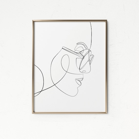 Woman With Glasses Print Fashion Eyewear Art Female Face Line Art Abstract One Line Drawing Printable Minimal Decor Minimal Sketch Art