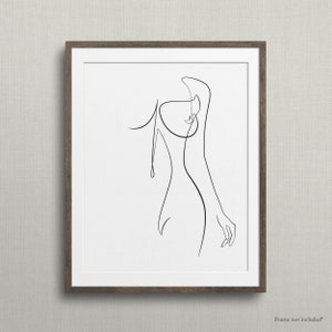 Minimal Line Art Woman Print, Female Side Body Drawing, Abstract Line Figure Wall Art, Feminine Artwork, Above Bed Decor Art, Simple Sketch.
