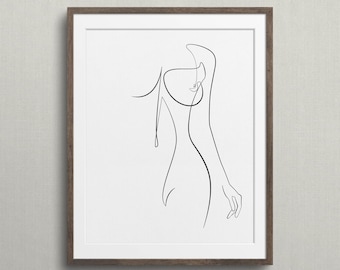 Minimal Line Art Woman Print, Female Side Body Drawing, Abstract Line Figure Wall Art, Feminine Artwork, Above Bed Decor Art, Simple Sketch.