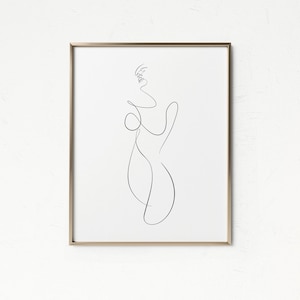 Abstract Nude Erotica Drawing, Naked Woman Line Sketch, Female One Line