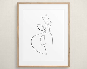 Abstract Nude Line Drawing, Woman Body Printable Wall Art, Fine Line Figure Sketch, Simple Naked Female Outline, Body Form Minimal Poster