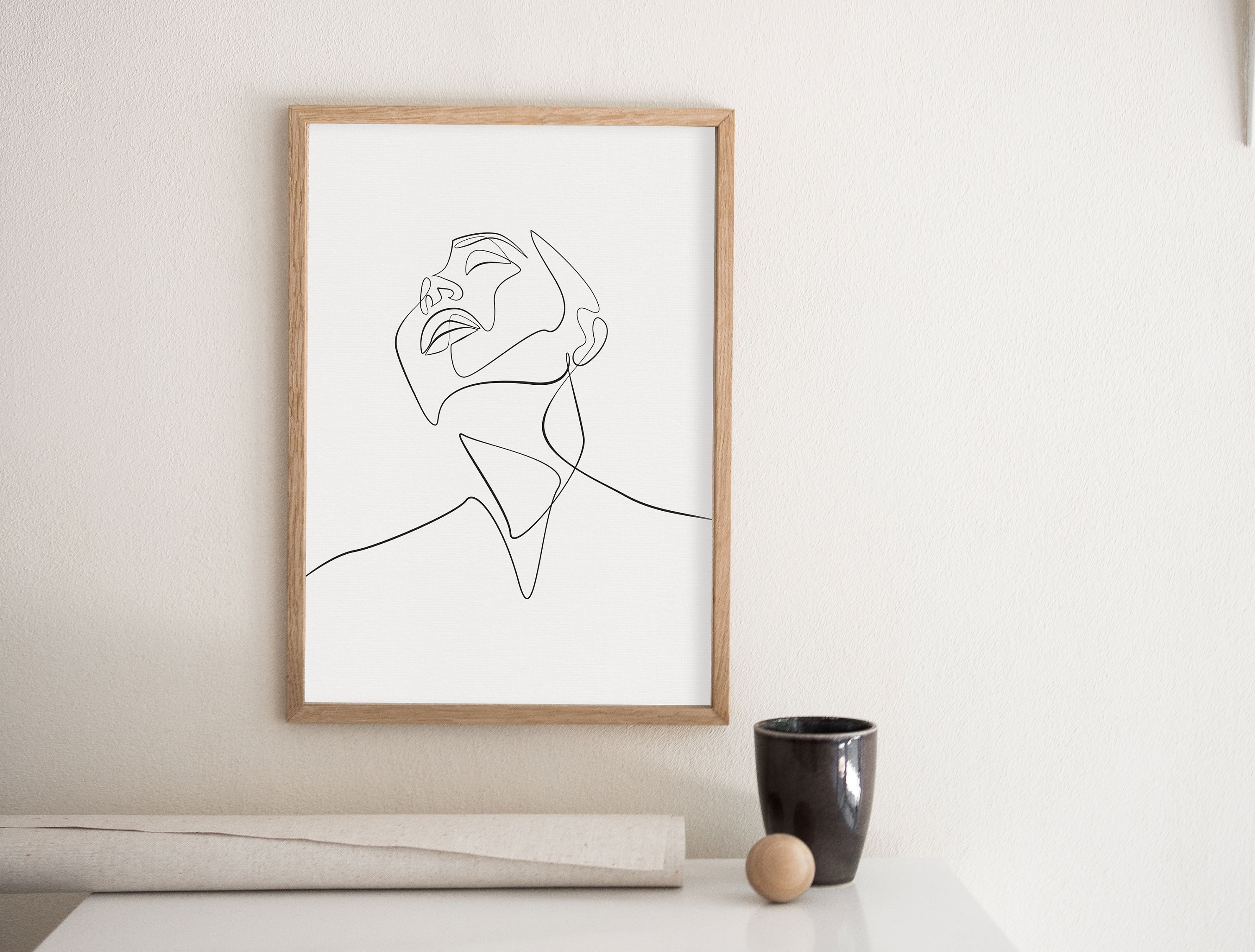 Fine Line Abstract Print, Minimalist One Line Face Drawing, Female ...