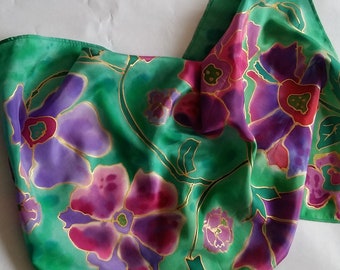 Flores Frescas - bufanda de seda pintada a mano - hecha a pedido 65x65cm HECHO PARA PEDIR