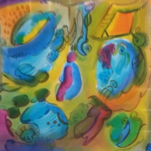 Made to order Chagall's breathing - Abstract silk scarf freehand painted