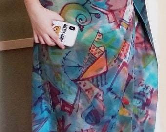 Inspiración Kandinsky - Vestido único de georgette de crepé de seda pintado a mano