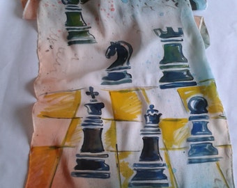 Made to order - SILK CHESS - unisex scarf- 140x38cm