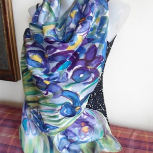 Irises - Seidenschal, handgemacht, 170x45 cm Made to order