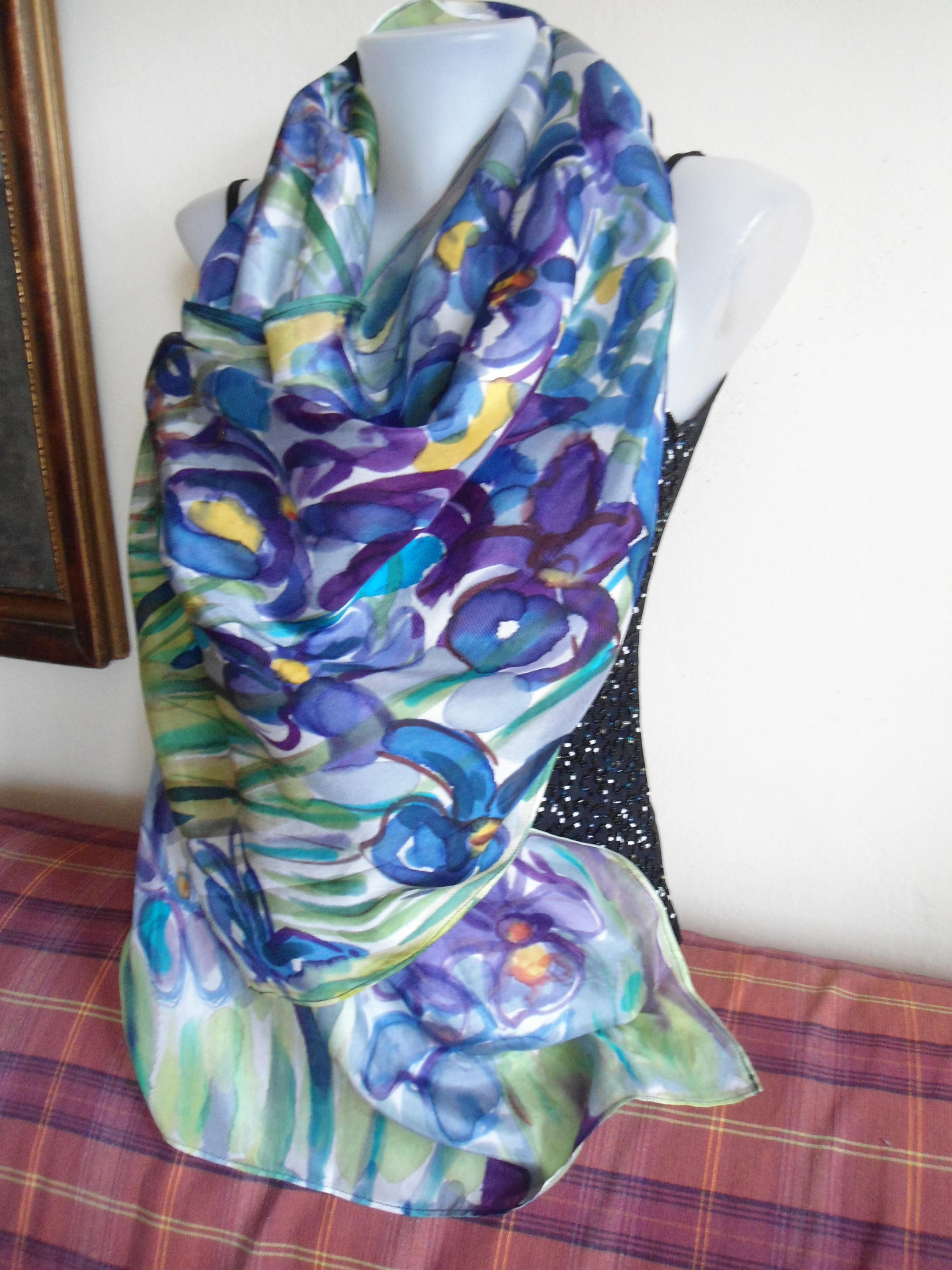 Irises - silk scarf , handmade, 170x45 cm  Made to order