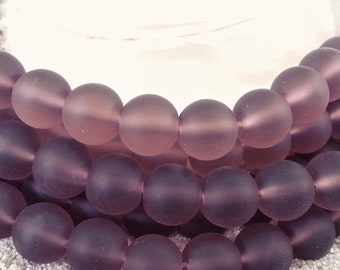 Sea Glass (Seaglass) Beads  -  10mm Purple Red Amethyst Round Center Drilled  Bottle Style Beach Glass Beads - 1 strand of 21 beads