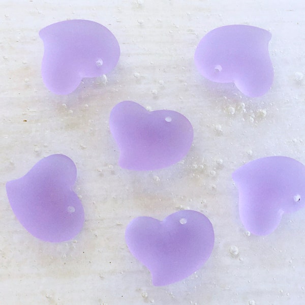 2 Pcs.-18mm Small Cultured Sea Glass Beach Glass Periwinkle Puffed (Pillow Bead) Heart Pendant Beads With 1.25mm Top Drilled Hole