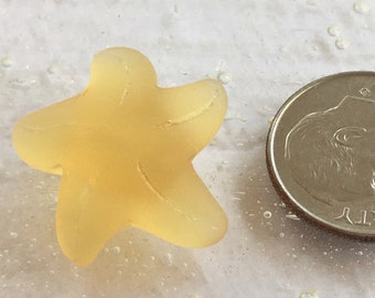 Sea Glass Beacfh Glass Beads -  Frosted Desert Gold Mini Starfish Pendant beads with built in shanks underneath -   20 mm  - 2 pcs.