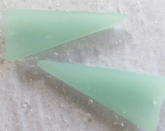 Sea Glass Beach Glass Beads -  Frosted Opaque Green Sea Foam Large Triangle Shield Pendants -   48x21mm  - 1  pc