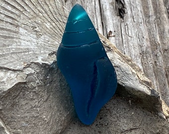 Large Teal Peacock Blue Green Frosted Cultured Sea Glass Beach Glass Seaglass Pendant Conch Seashells - 39x20mm- Tip Drilled - 1 Pc.