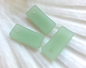 Cultured Sea Glass, Beach Glass, Seaglass Beads -  Frosted Opaque Sea Foam Bottle Curved Small Rectangle Pendants 22x11mm  - 2pcs