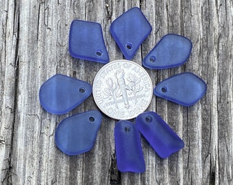 Cultured Sea Glass, Seaglass, Beach Glass - 4 Prs. Randomly Selected Small Royal Blue Freeform  Top Drilled Freeform Flat Pendants